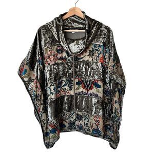 Adore S Olive Crushed Velvet Dolman Sleeve collared Pullover Poncho oversized